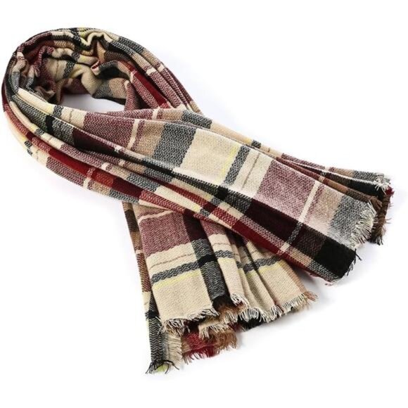 Womens Plaid Scarf Oversized Blanket Shawl Wrap Soft Warm Tassel Winter Fall Gif - Picture 4 of 6